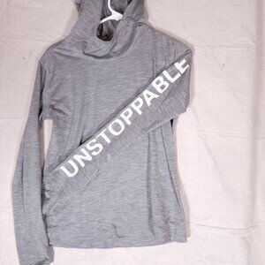 Athleta Girl Long Sleeve Hoodie Shirt Pullover XL/14 Unstoppable Spellout Gray